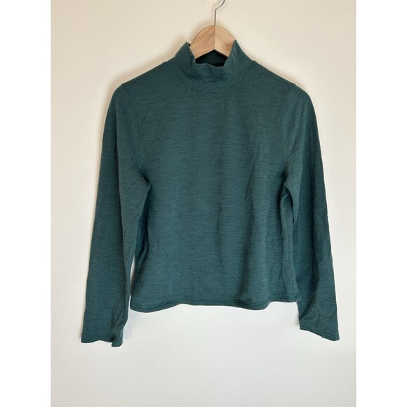 Wicked Wool L Base Layer Thermal Green Long Sleeve Mock Neck Ski - Picture 1 of 3